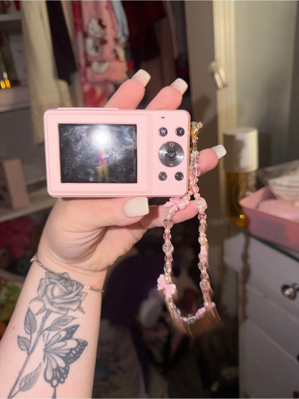 & Other Stories Pink Compact Digital Camera with Beaded Strap